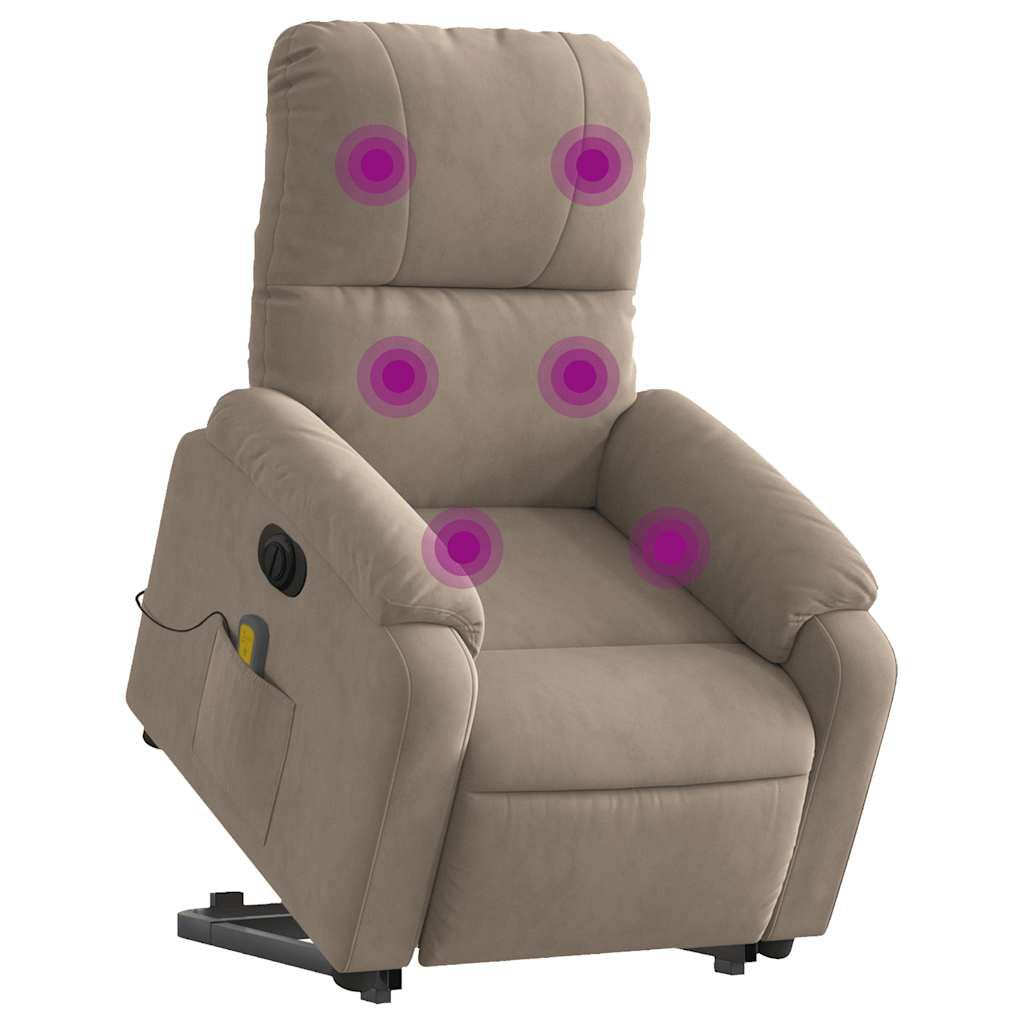 vidaXL Fotoliu masaj rabatabil electric cu ridicare, taupe, microfibră