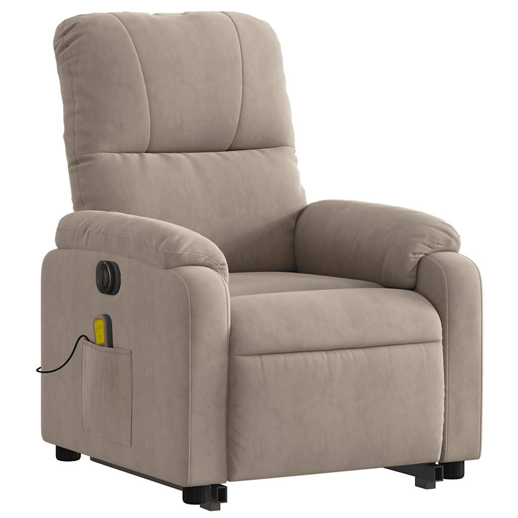 vidaXL Fotoliu masaj rabatabil electric cu ridicare, taupe, microfibră