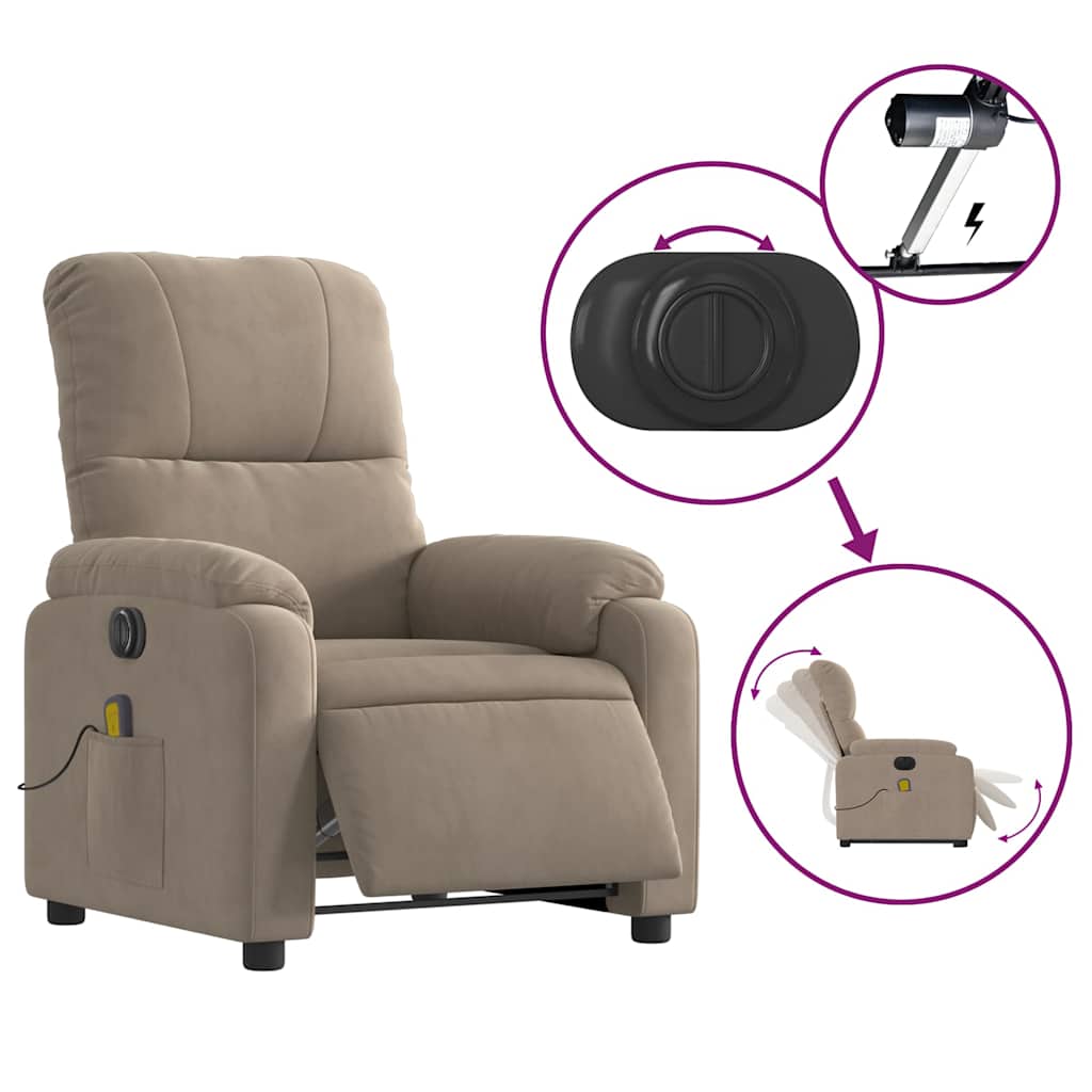 vidaXL Fotoliu masaj rabatabil electric cu ridicare, taupe, microfibră