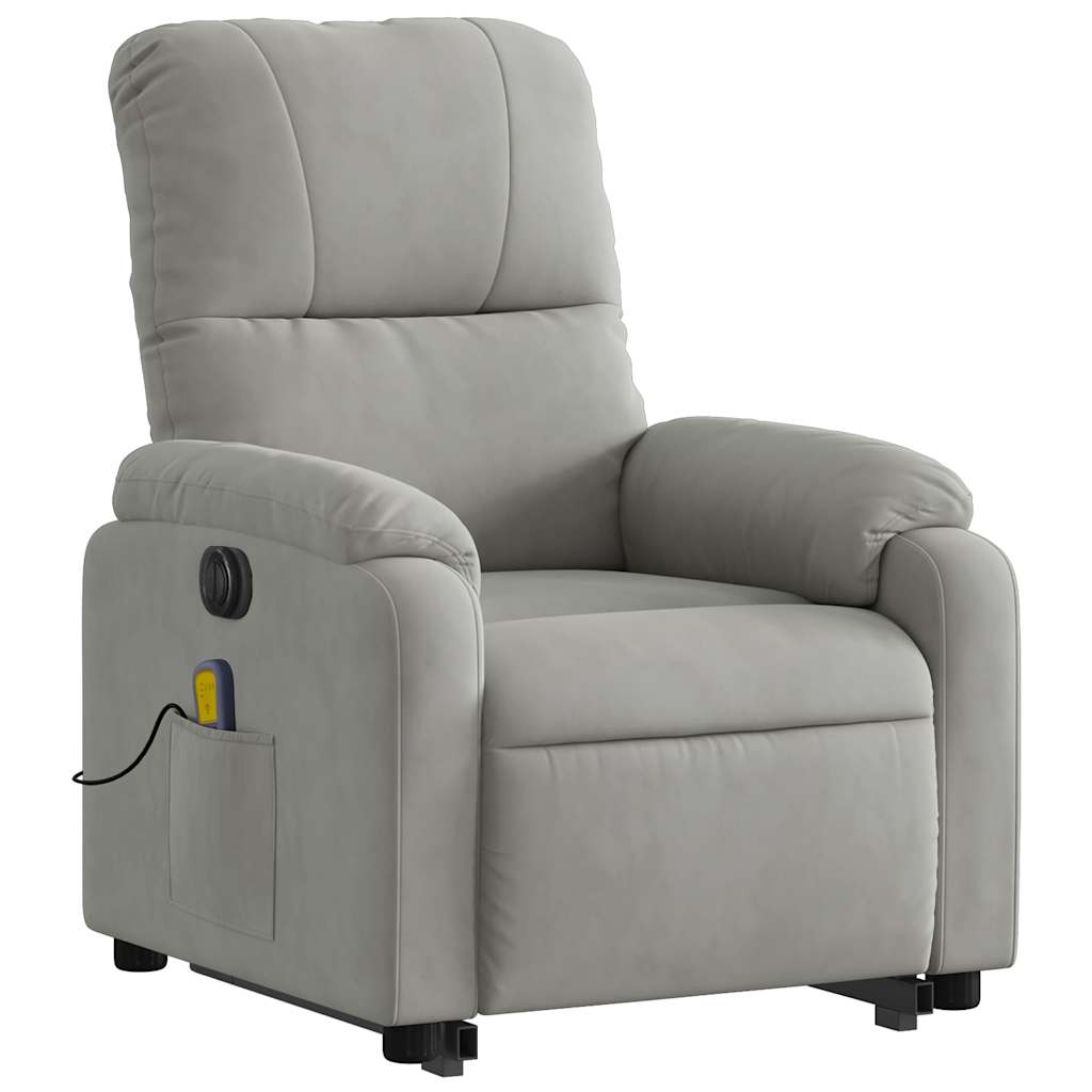 vidaXL Fotoliu de masaj rabatabil electric cu ridicare gri, microfibră vidaXL Fotoliu de masaj rabatabil electric cu ridicare gri, microfibră