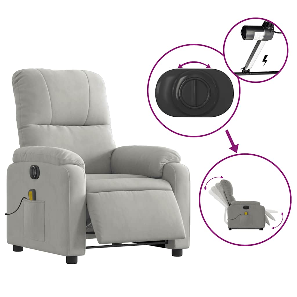 vidaXL Fotoliu de masaj rabatabil electric cu ridicare gri, microfibră vidaXL Fotoliu de masaj rabatabil electric cu ridicare gri, microfibră