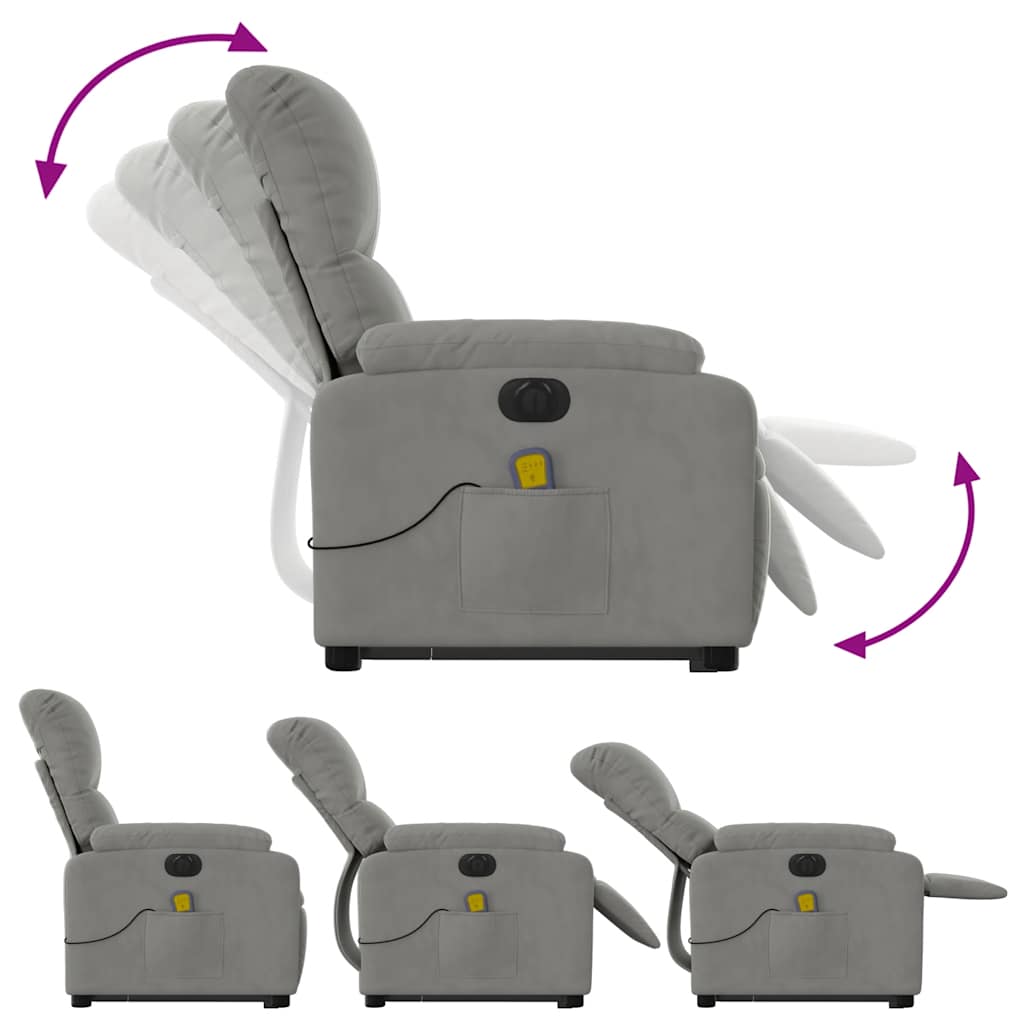 vidaXL Fotoliu de masaj rabatabil electric cu ridicare gri, microfibră vidaXL Fotoliu de masaj rabatabil electric cu ridicare gri, microfibră