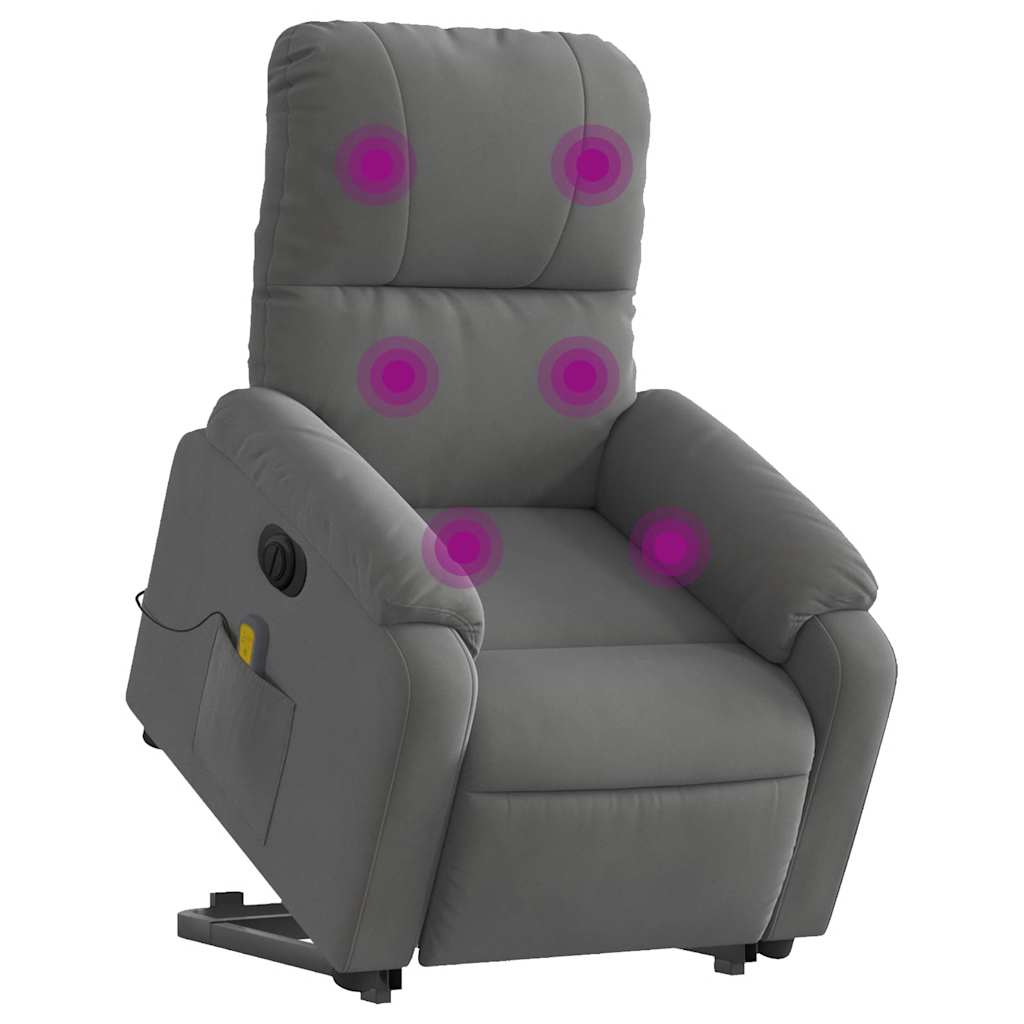 vidaXL Fotoliu masaj rabatabil electric cu ridicare, gri, microfibră