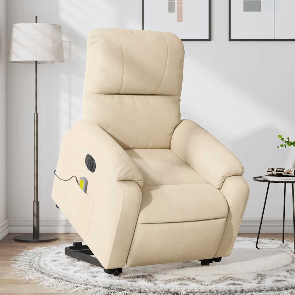 vidaXL Fotoliu de masaj rabatabil electric cu ridicare crem microfibră vidaXL Fotoliu de masaj rabatabil electric cu ridicare crem microfibră