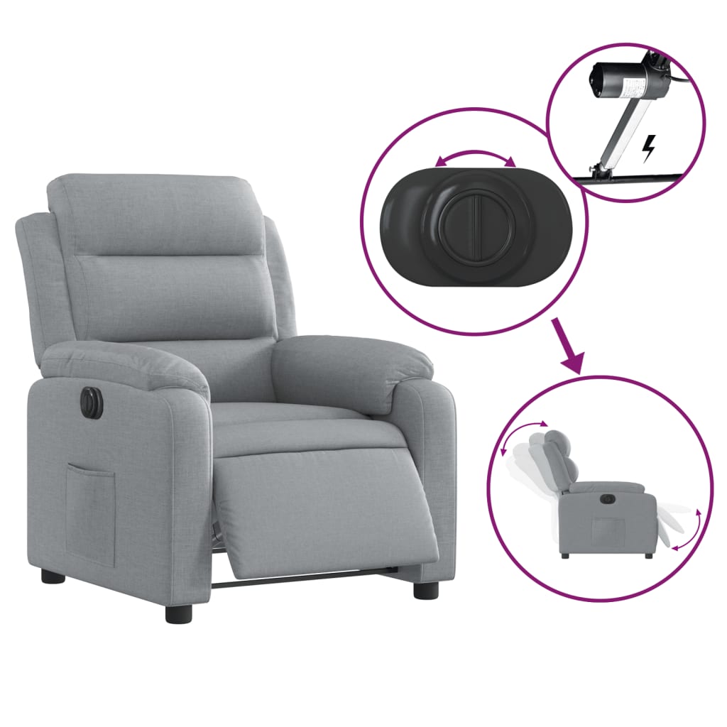 vidaXL Fotoliu rabatabil electric, gri deschis, textil