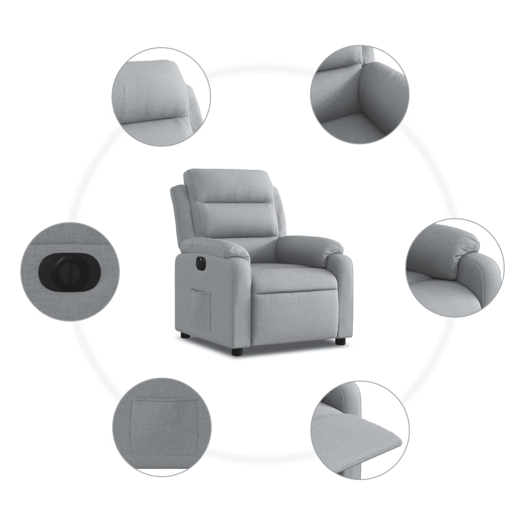 vidaXL Fotoliu rabatabil electric, gri deschis, textil