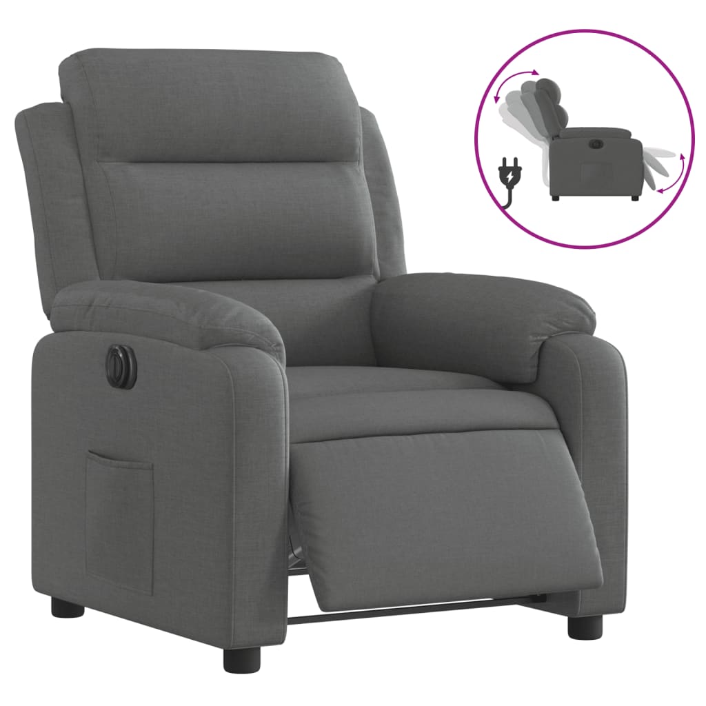 vidaXL Fotoliu rabatabil electric, gri închis, material textil