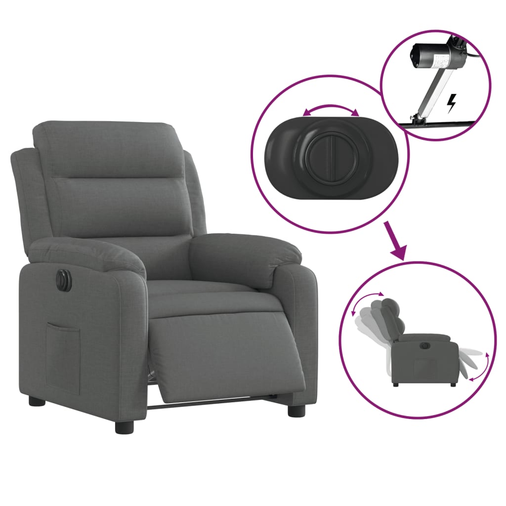 vidaXL Fotoliu rabatabil electric, gri închis, material textil