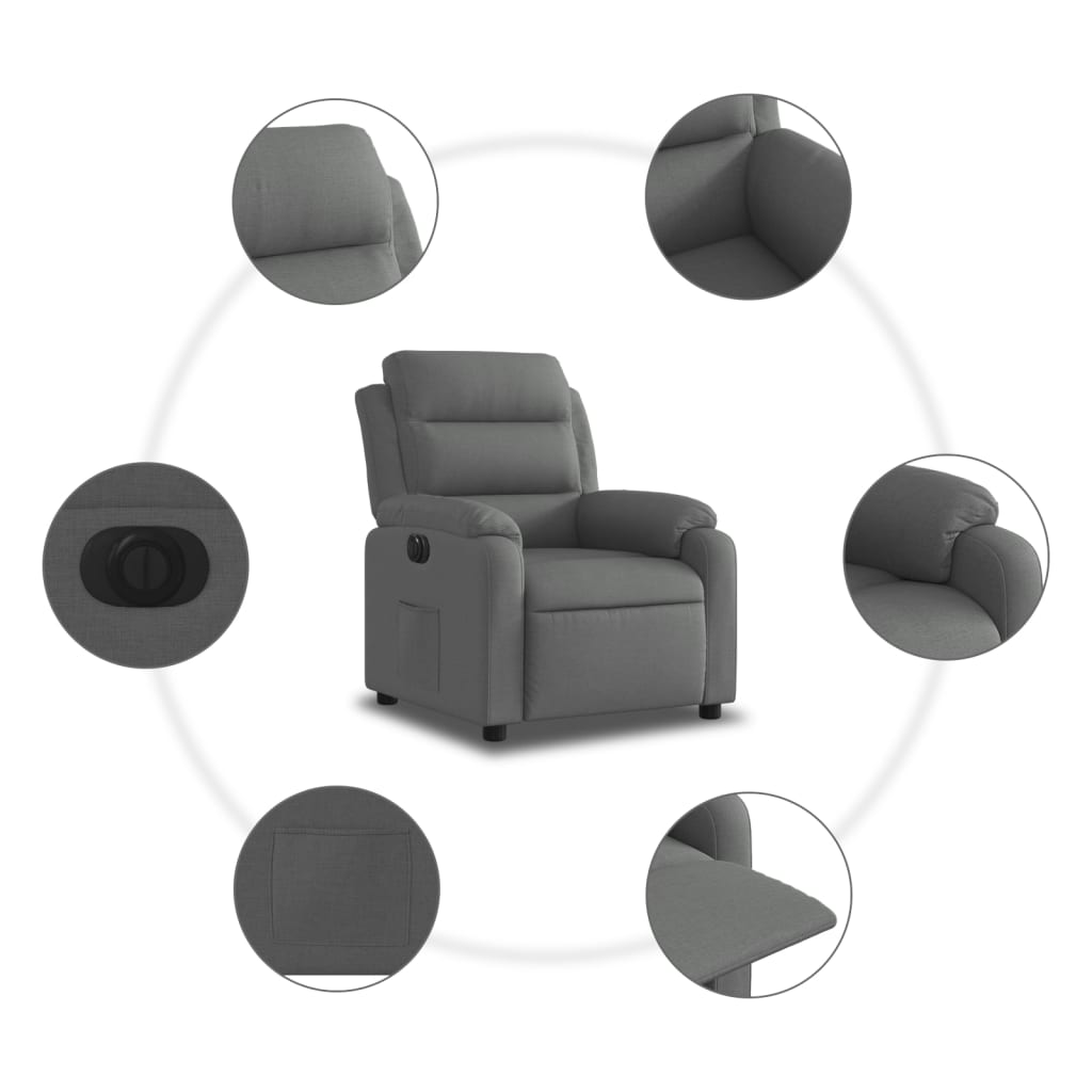 vidaXL Fotoliu rabatabil electric, gri închis, material textil