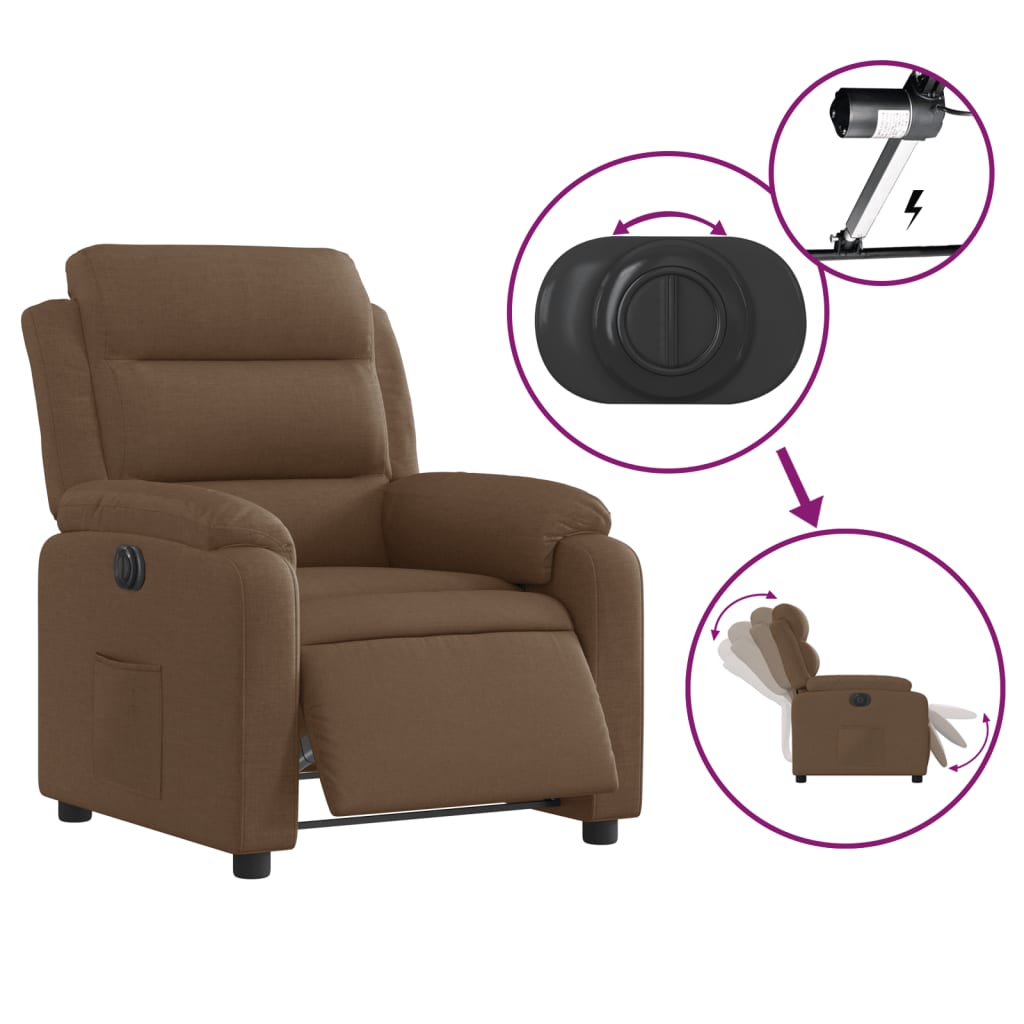 vidaXL Fotoliu rabatabil electric, maro, material textil