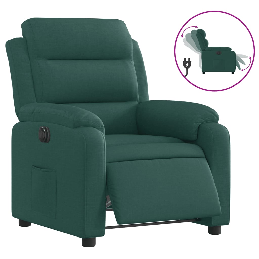 vidaXL Fotoliu rabatabil electric, verde închis, material textil vidaXL Fotoliu rabatabil electric, verde închis, material textil