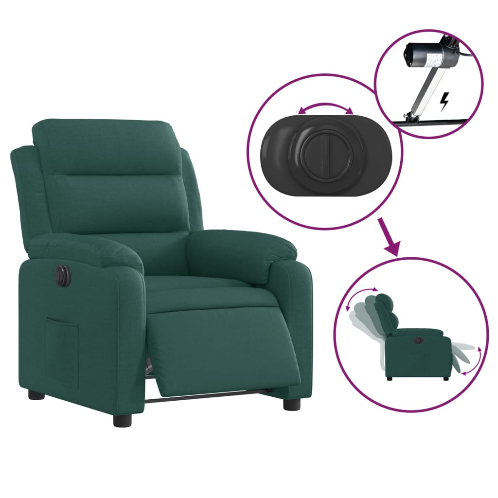 vidaXL Fotoliu rabatabil electric, verde închis, material textil vidaXL Fotoliu rabatabil electric, verde închis, material textil