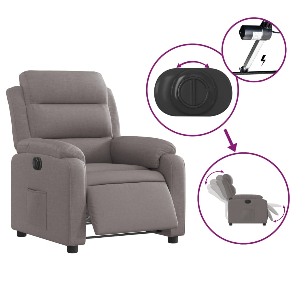 vidaXL Fotoliu rabatabil electric, gri taupe, material textil