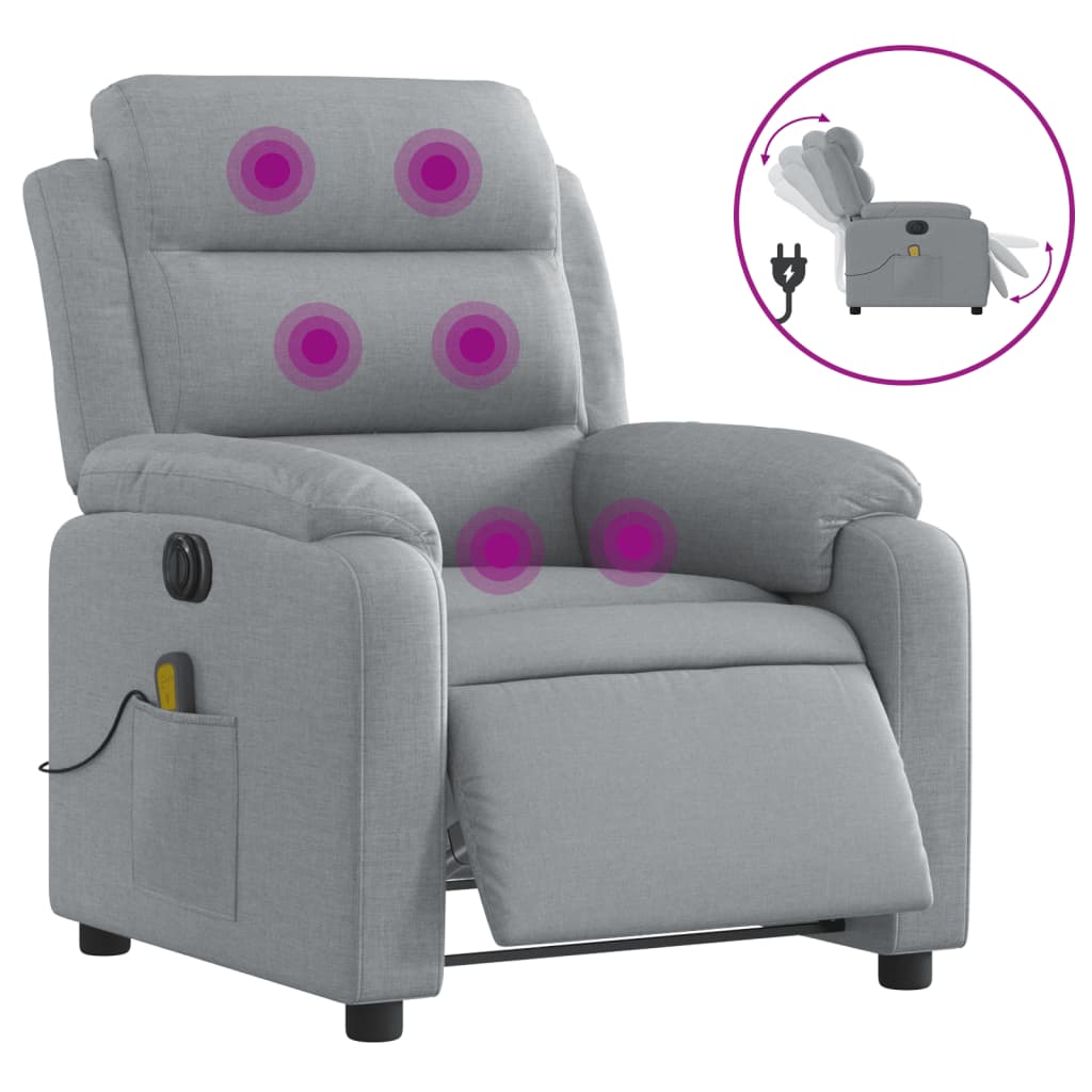 vidaXL Fotoliu electric de masaj rabatabil, gri deschis, microfibră