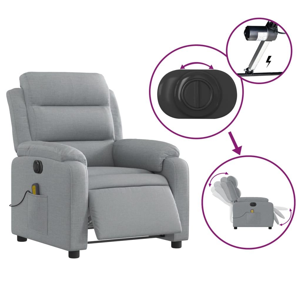 vidaXL Fotoliu electric de masaj rabatabil, gri deschis, microfibră