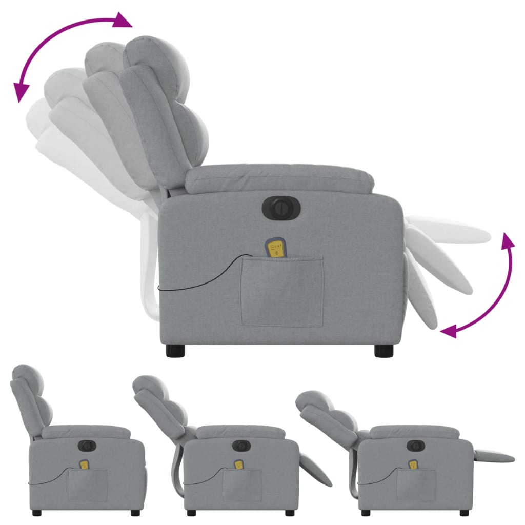vidaXL Fotoliu electric de masaj rabatabil, gri deschis, microfibră