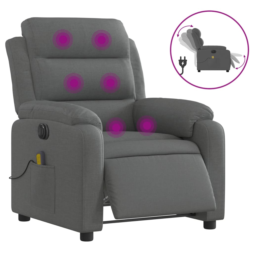 vidaXL Fotoliu electric de masaj rabatabil, gri închis, textil