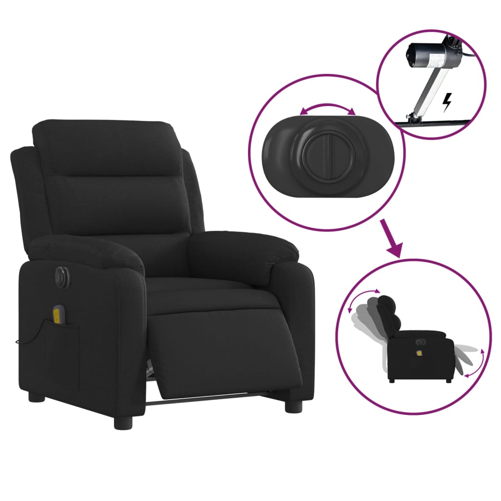 vidaXL Fotoliu electric de masaj rabatabil, negru, textil vidaXL Fotoliu electric de masaj rabatabil, negru, textil