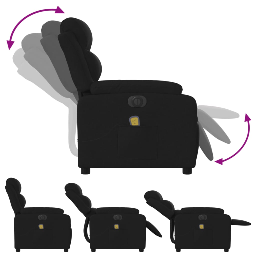 vidaXL Fotoliu electric de masaj rabatabil, negru, textil vidaXL Fotoliu electric de masaj rabatabil, negru, textil