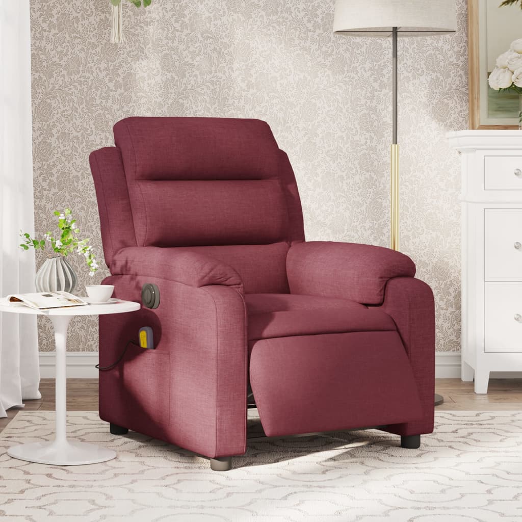 vidaXL Fotoliu electric de masaj rabatabil, roșu vin, textil vidaXL Fotoliu electric de masaj rabatabil, roșu vin, textil