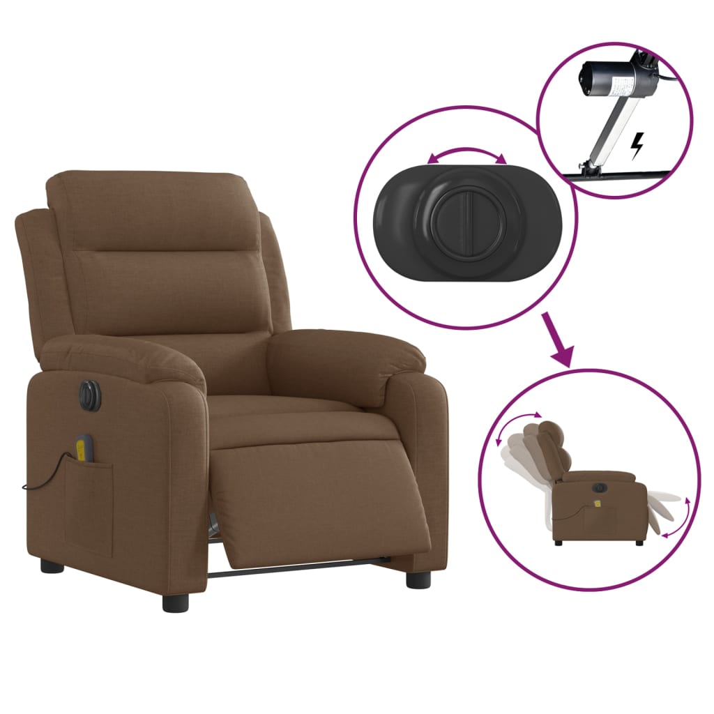 vidaXL Fotoliu electric de masaj rabatabil, maro, textil