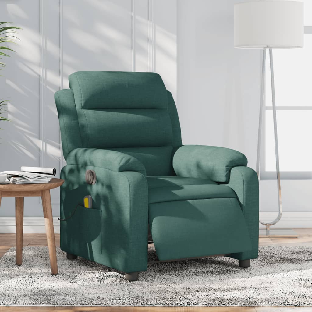 vidaXL Fotoliu electric de masaj rabatabil, verde închis, textil