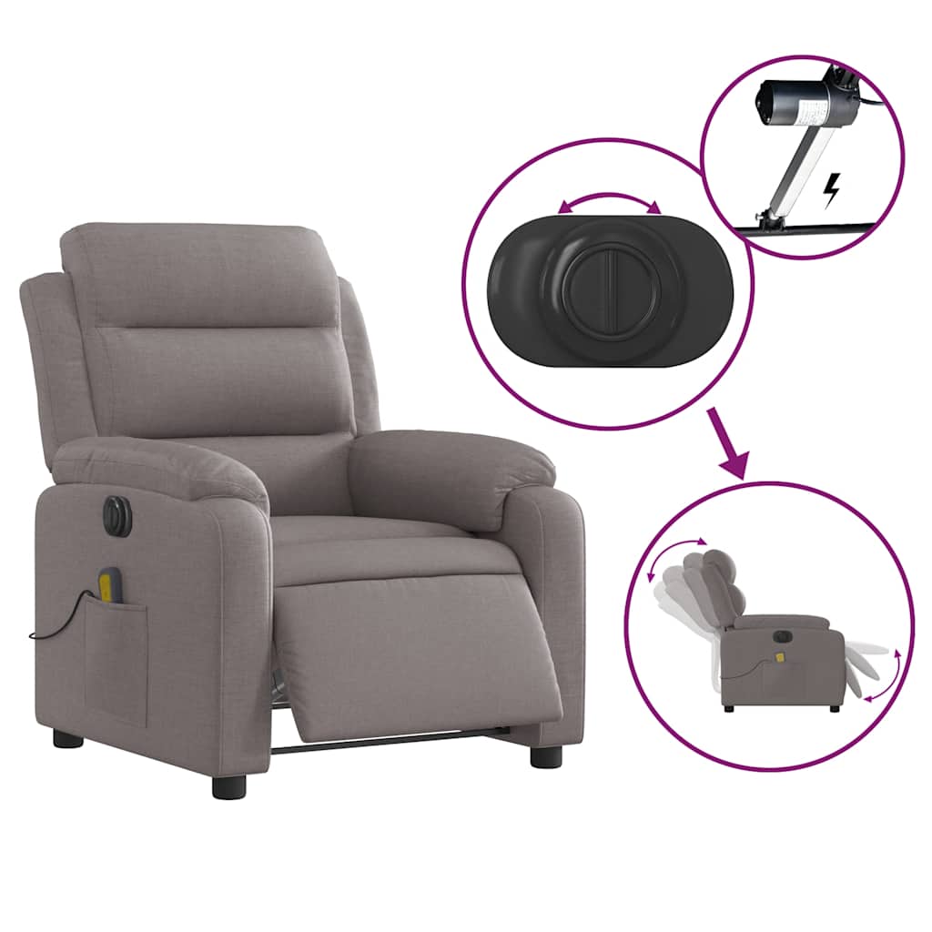 vidaXL Fotoliu electric de masaj rabatabil, gri taupe, textil