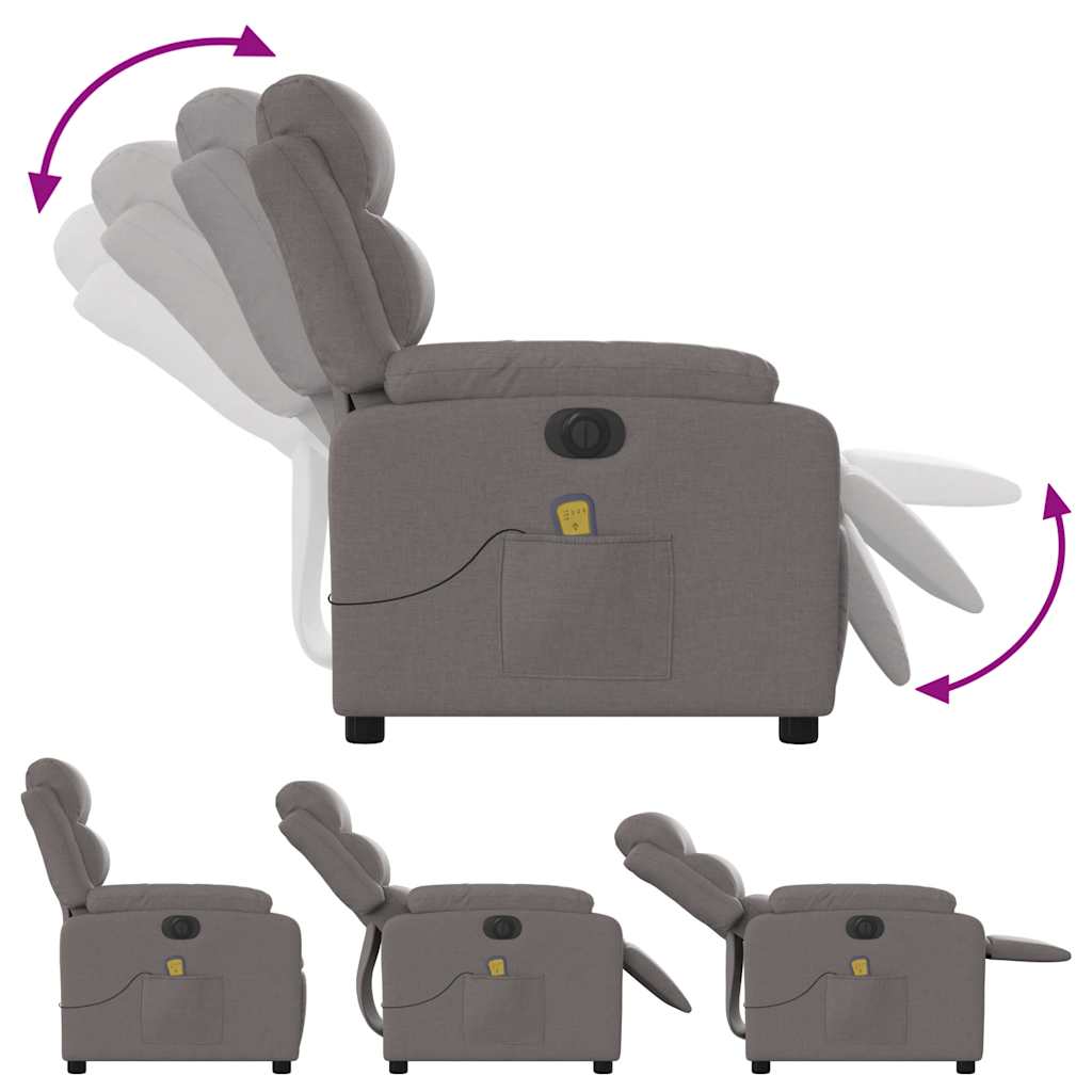 vidaXL Fotoliu electric de masaj rabatabil, gri taupe, textil