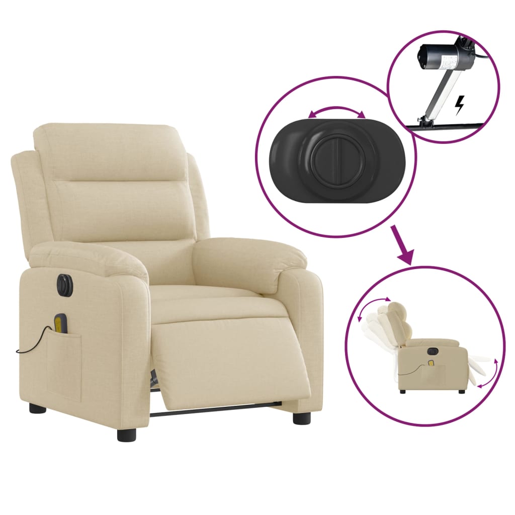 vidaXL Fotoliu electric de masaj rabatabil, crem, textil
