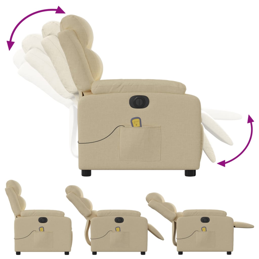 vidaXL Fotoliu electric de masaj rabatabil, crem, textil