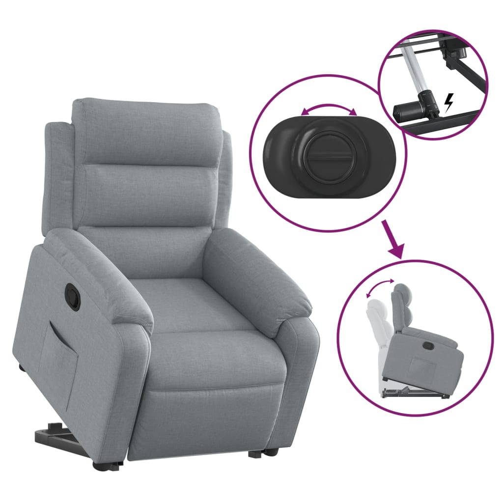 vidaXL Fotoliu rabatabil cu ridicare, gri deschis, material textil