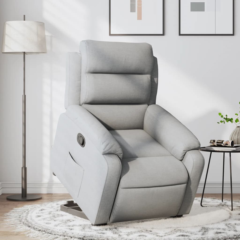 vidaXL Fotoliu rabatabil cu ridicare, gri deschis, material textil