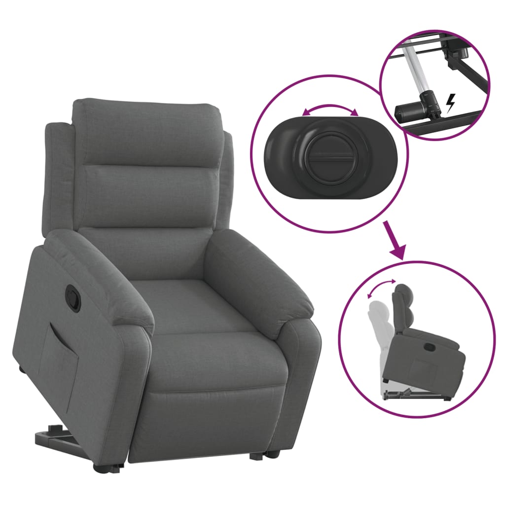 vidaXL Fotoliu rabatabil cu ridicare pe verticală, gri închis, textil