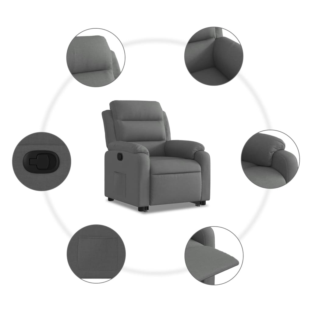 vidaXL Fotoliu rabatabil cu ridicare pe verticală, gri închis, textil