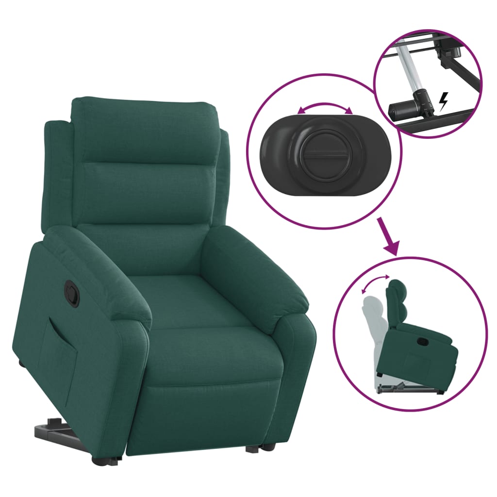 vidaXL Fotoliu rabatabil ridicare pe verticală, verde închis, textil vidaXL Fotoliu rabatabil ridicare pe verticală, verde închis, textil