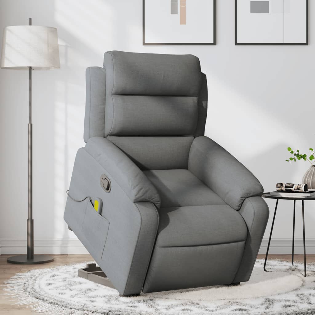 vidaXL Fotoliu de masaj rabatabil cu ridicare, gri închis, textil vidaXL Fotoliu de masaj rabatabil cu ridicare, gri închis, textil