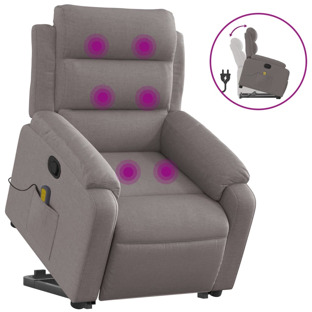 vidaXL Fotoliu rabatabil de masaj cu ridicare, gri taupe, textil