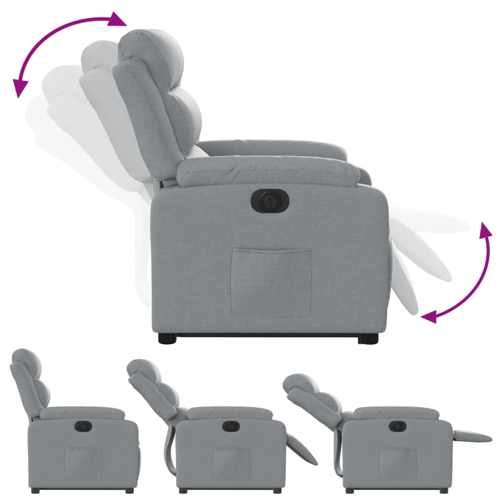 vidaXL Fotoliu electric rabatabil cu ridicare, gri deschis, textil