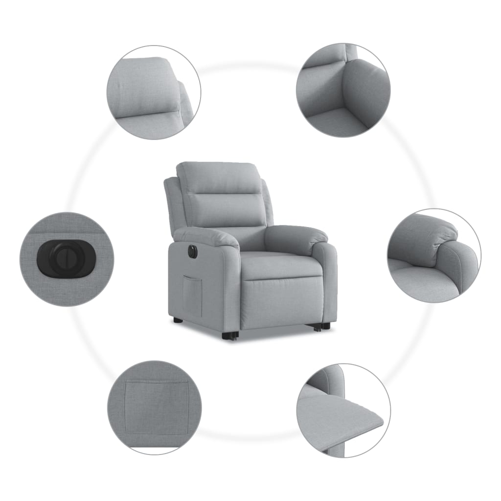 vidaXL Fotoliu electric rabatabil cu ridicare, gri deschis, textil