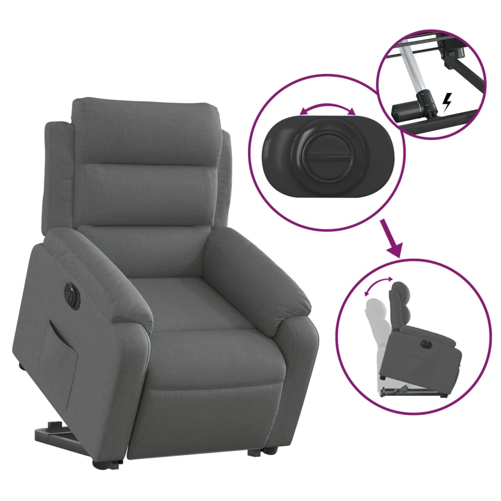 vidaXL Fotoliu electric rabatabil cu ridicare, gri închis, textil