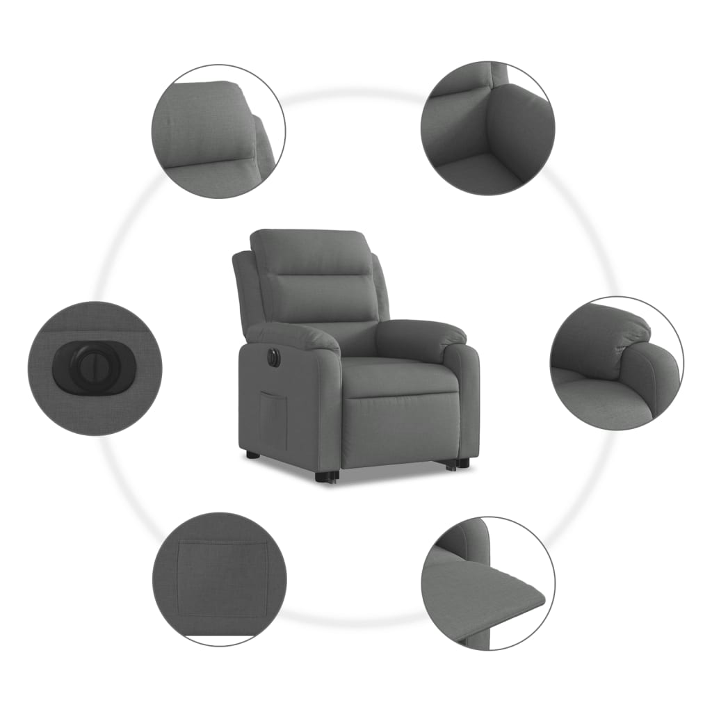 vidaXL Fotoliu electric rabatabil cu ridicare, gri închis, textil
