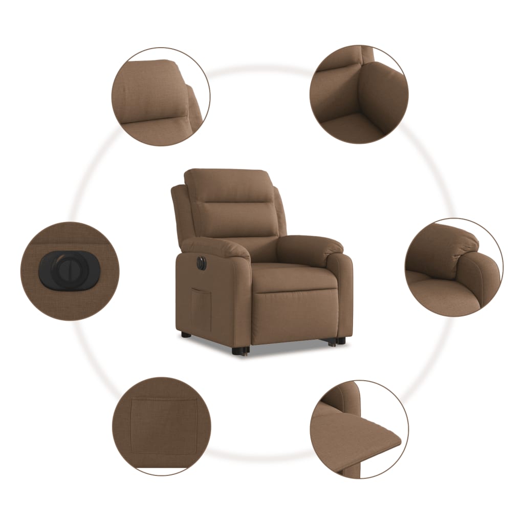 vidaXL Fotoliu electric rabatabil cu ridicare, maro, textil