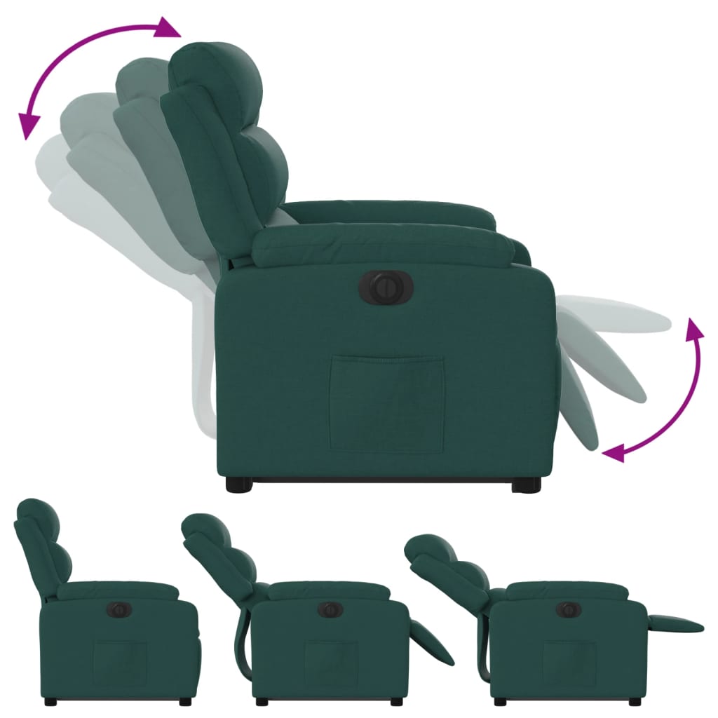 vidaXL Fotoliu electric rabatabil cu ridicare, verde închis, textil