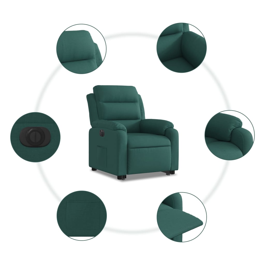 vidaXL Fotoliu electric rabatabil cu ridicare, verde închis, textil