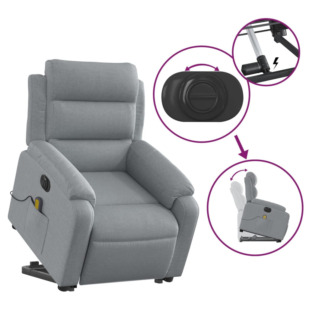 vidaXL Fotoliu electric masaj rabatabil cu ridicare, gri închis textil