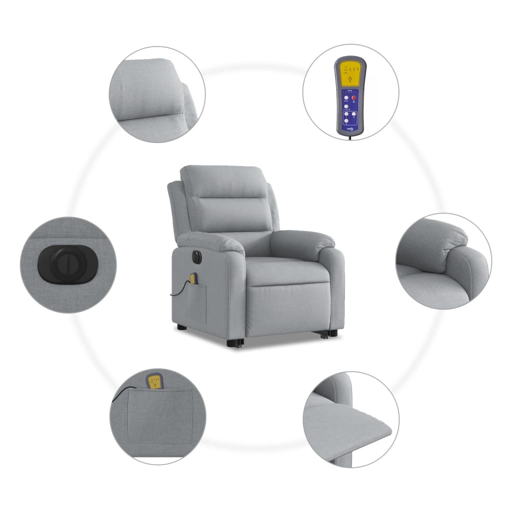 vidaXL Fotoliu electric masaj rabatabil cu ridicare, gri închis textil