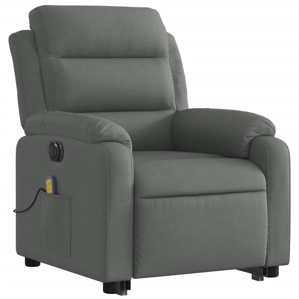vidaXL Fotoliu electric masaj rabatabil cu ridicare, gri închis textil
