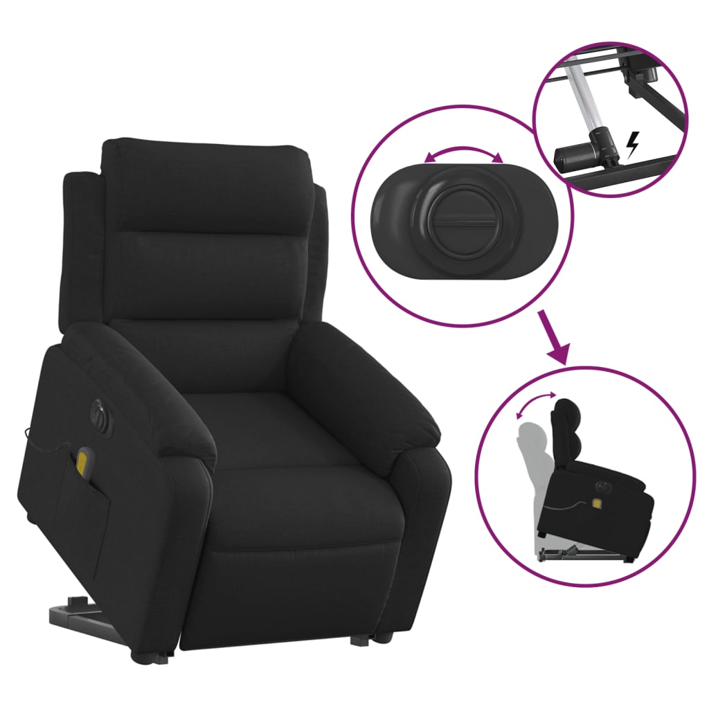 vidaXL Fotoliu electric de masaj rabatabil cu ridicare, negru, textil
