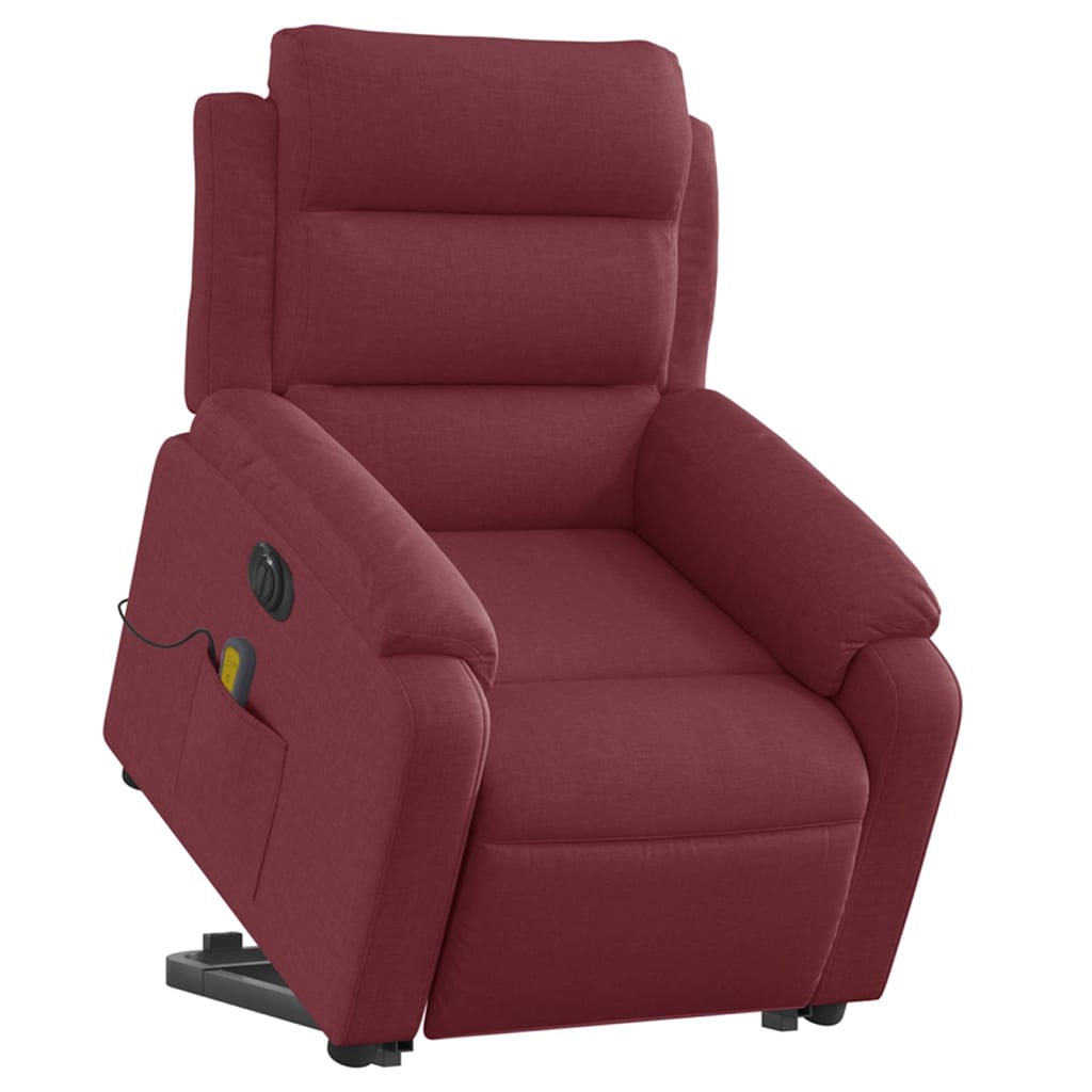 vidaXL Fotoliu de masaj electric rabatabil cu ridicare roșu vin textil vidaXL Fotoliu de masaj electric rabatabil cu ridicare roșu vin textil