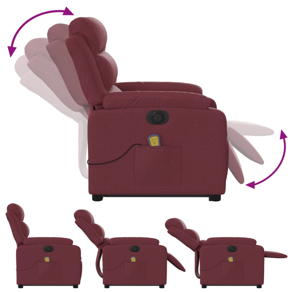 vidaXL Fotoliu de masaj electric rabatabil cu ridicare roșu vin textil vidaXL Fotoliu de masaj electric rabatabil cu ridicare roșu vin textil